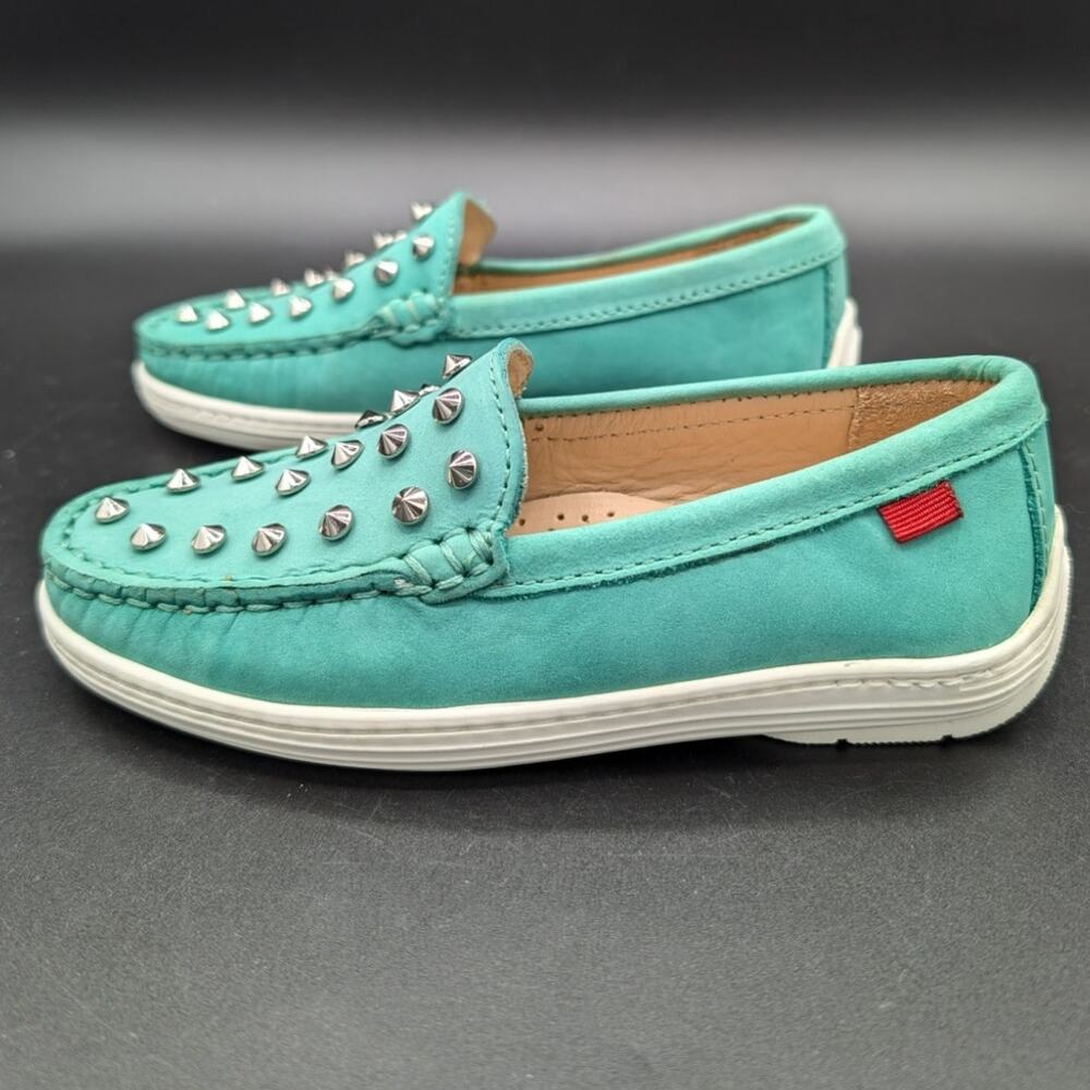 Marc Joseph Loafers Youth 10.5 Girl Kid Slip on Leather Shoes Studded Turquoise